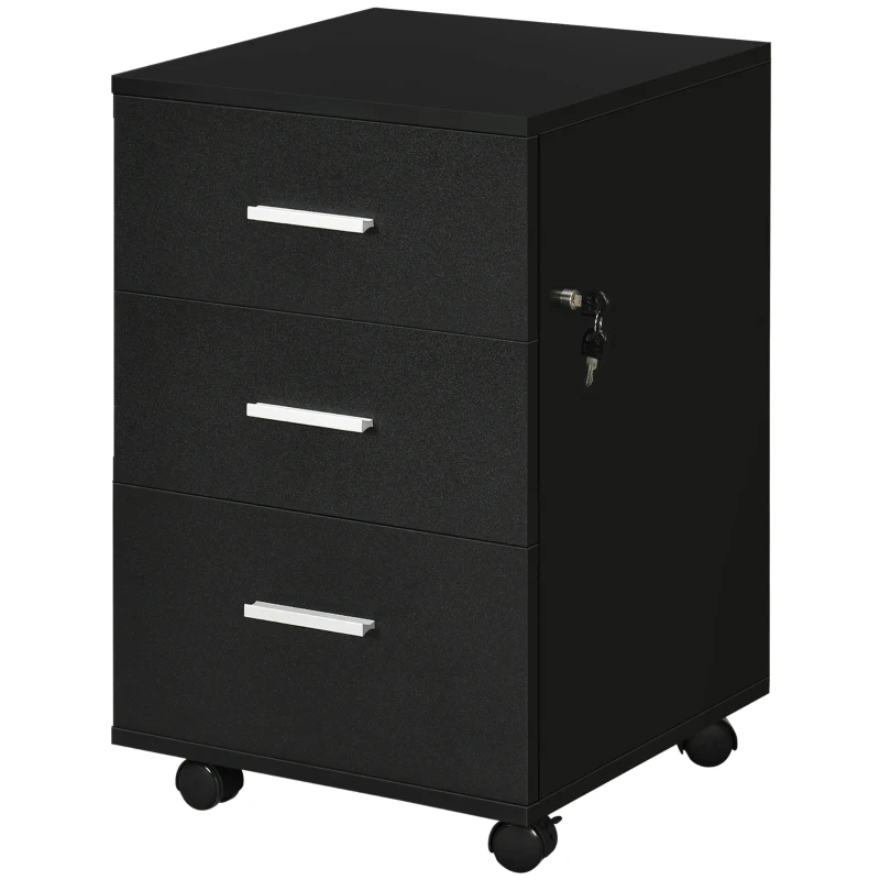 Vinsetto Móvel de Escritório Rangement Bureau com Rodízios 3 Gavetas com Fechadura 40x40x61,5 cm Preto