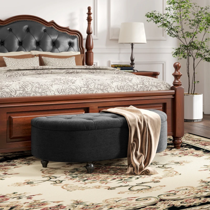 HOMCOM Puff com Armazenamento Baú de Estar Acolchoado Fechamento Suave Aparência de Veludo 120x46x42 cm Cinza Escuro