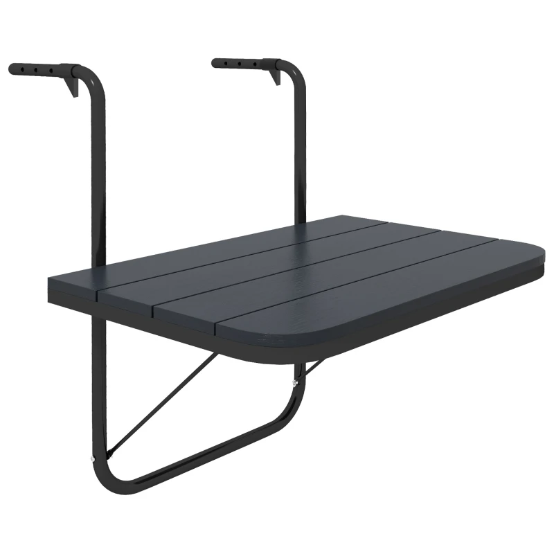Outsunny Mesa de Varanda Suspensa em Alumínio Dobrável Tampo Retangular Altura Ajustável 60x40x55-64 cm Preto