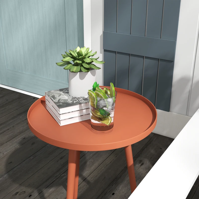 Outsunny Mesa de Jardim Redonda Mesa de Apoio Exterior com Borda Arredondada em Aço Ø40x50 cm Vermelho