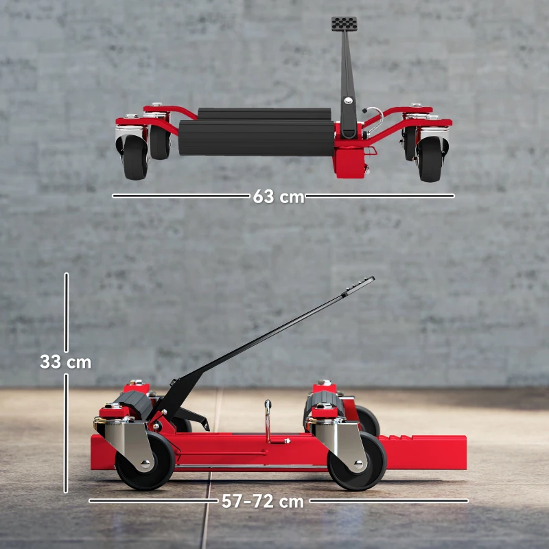 HOMCOM Carrinho de Movimentação de Carro Capacidade 680 Kg Hidráulico Largura Do Pneu 30 cm 63x57-72x33 cm Vermelho