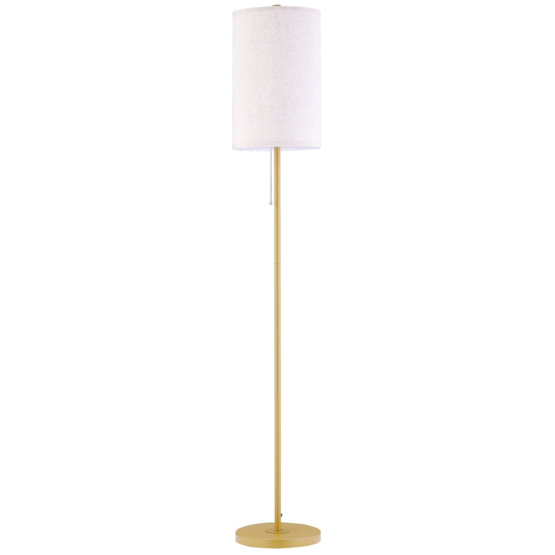 HOMCOM Candeeiro estilo 40 W Máx. Base de Aço Dourado Abajur de Linho Creme 25,5x25,5x157 cm Dourado e Bege