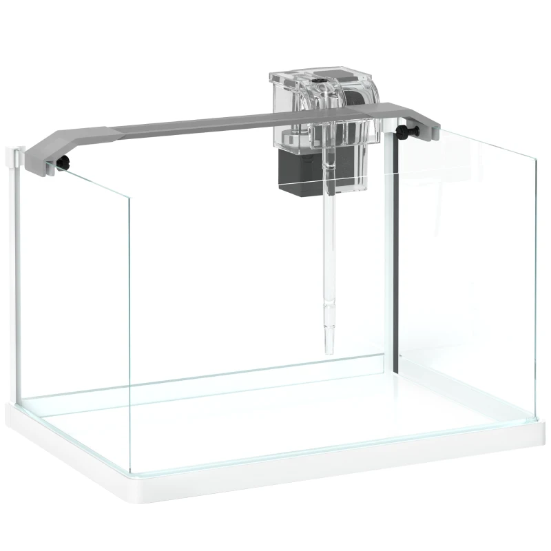 Pawhut Aquário de Vidro com Luzes LED Aquário de 20L com Bomba de Filtragem 38x26x27 cm Branco