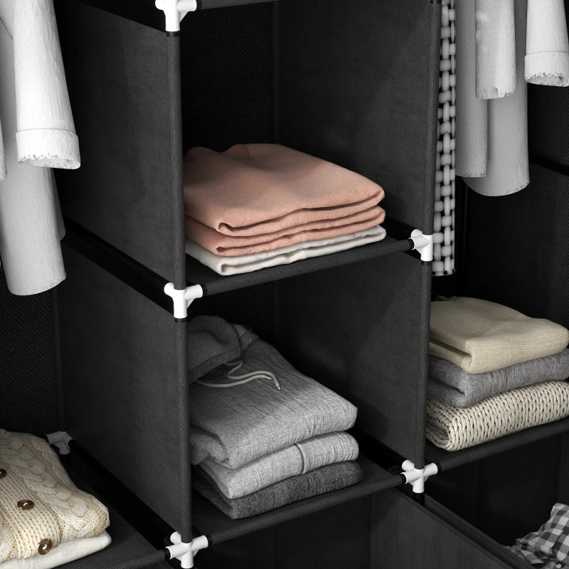HOMCOM Guarda Roupa de Tecido Dobrável com 5 Prateleiras 2 Varões e 3 Gavetas em Tecido 125x43x162,5 cm