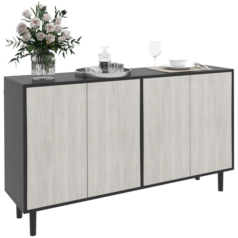 HOMCOM Aparador de Cozinha Móvel de Armazenamento 2 Armários com Prateleiras Ajustáveis 121x37x75 cm Preto e Aspecto de Madeira Cinza