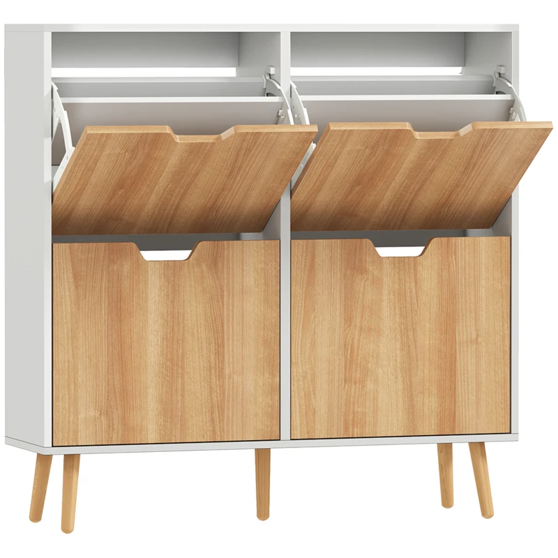 HOMCOM Móvel de Sapatos 4 Abas 16 Pares com Prateleira Ajustável Pés em Pinho 95x26x95 cm Natural