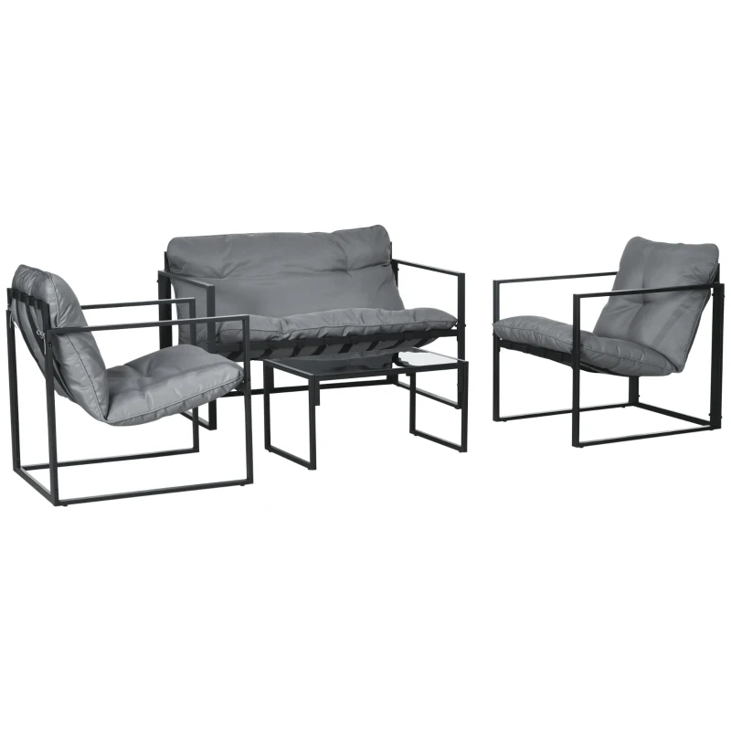 Outsunny Conjunto de Sala de Jardim 4 Peças 4 Pessoas com Sofá de 2 Lugares 2 Poltronas e 1 Mesa de Centro Cinza