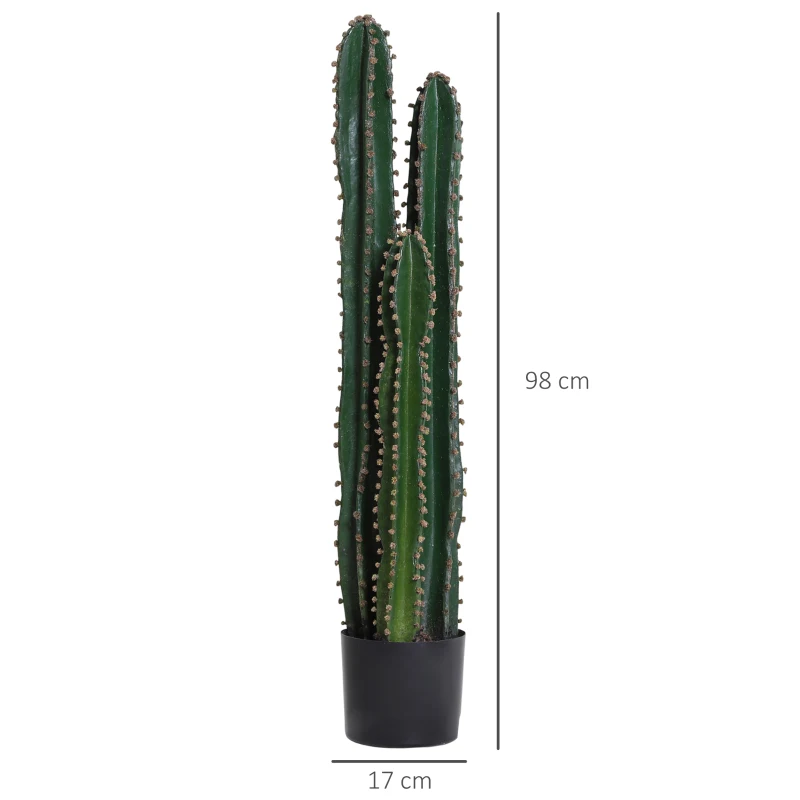 Outsunny Cacto Artificial Alto Realismo Planta Artificial Grande Porte Ø 17x98 cm Verde