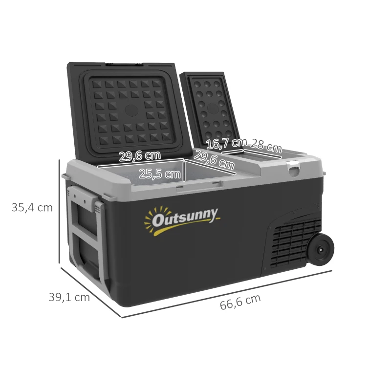Outsunny Geladeira Elétrica Portátil Congelaor e Refrigerador com 2 Zonas 27 L 12/24 V Dc e 100 240V Ac Até 20°C