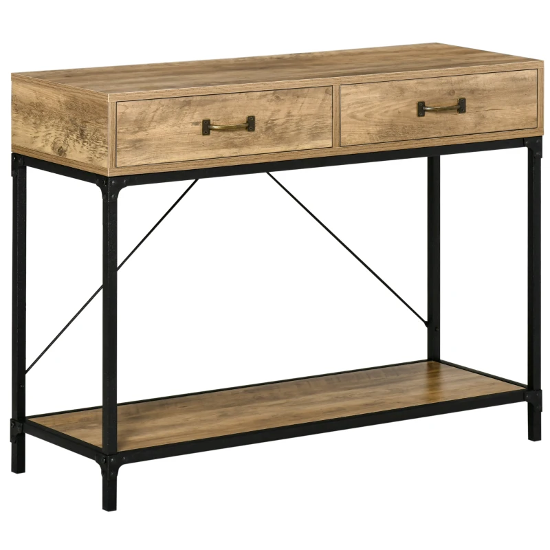 HOMCOM Mesa de Console Industrial com 2 Gavetas e 1 Prateleira Marron