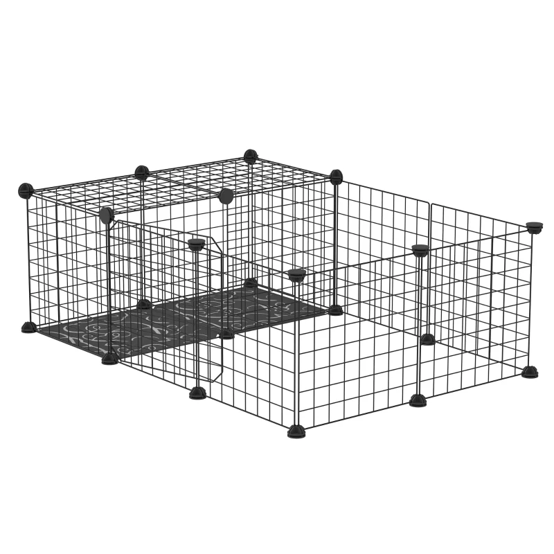 Pawhut Enclos para Pequenos Animais Parque para Coelhos Porquinhos da Índia e Roedores Modular Preto