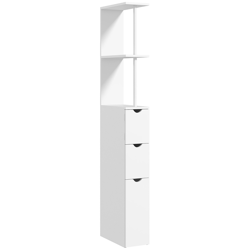 HOMCOM Móvel Coluna Casa de Banho Armário de Casa de Banho com Gavetas Prateleiras Abertas Armário 15x33x136,5 cm Branco