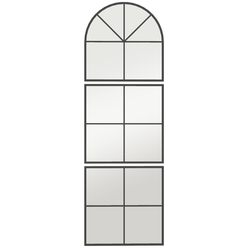HOMCOM Espelho de Parede Arqueado 60x180 cm Forma de Janela com Moldura Metálica para Sala Quarto Corredor Preto