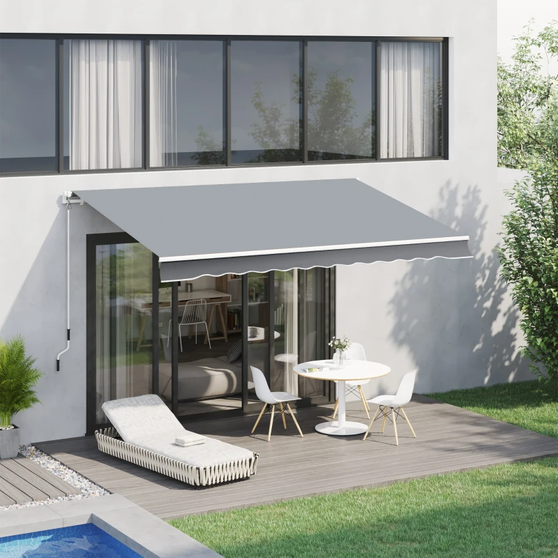Outsunny Toldo Retrátil 395x245 cm Toldo Exterior Terraço Manivela Ângulo Ajustável Alumínio e Poliéster 280 g/㎡ Proteção UV Cinza