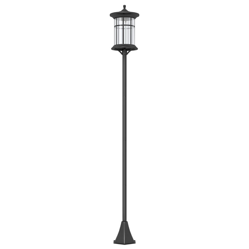 Outsunny Lampião Solar de Jardim Alto 184 cm com Luz LED Branco Frio e Ip44 Preto