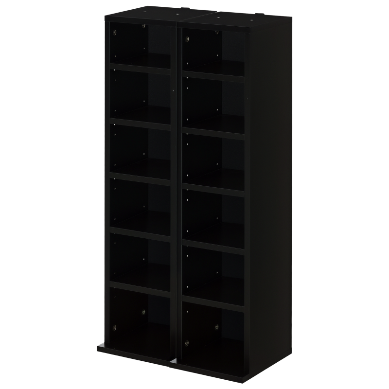 HOMCOM Conjunto de 2 Estantes Colunas Armário de Armazenamento CD DVD 12 Compartimentos 21x22,5x88,5 cm Capacidade 204 CD Preto