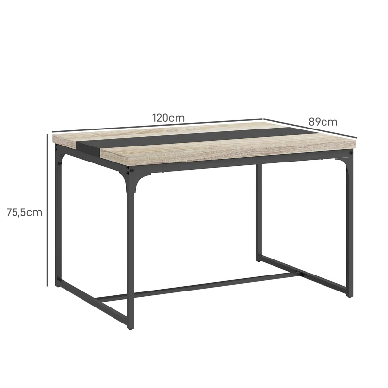 HOMCOM Mesa de Jantar para 6 Pessoas Estilo Industrial em Metal Preto e Madeira 120x89x75,5 cm