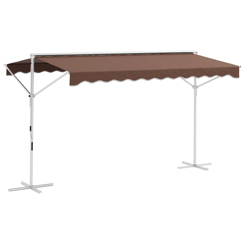 Outsunny Pérgula Autônoma Ajustável em Inclinação Manivela Estrutura de Metal Resistente Às Intempéries 4x3M Café