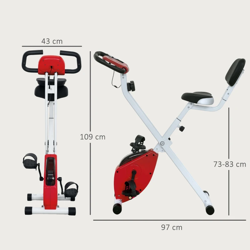 Bicicleta de fitness dobrável - Colaboração Aosom.pt x FFHandball - 8 níveis de resistência, assento ajustável, vermelha