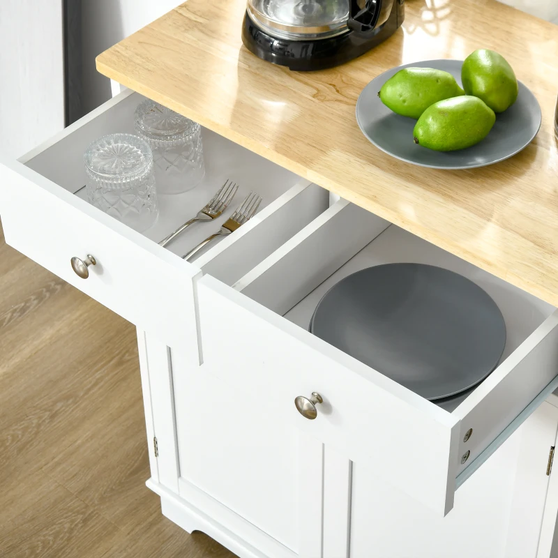 HOMCOM Móvel de Armazenamento Sala Armários de Portas 2 Gavetas e Prateleira Ajustável Armário Branco e Madeira Natural