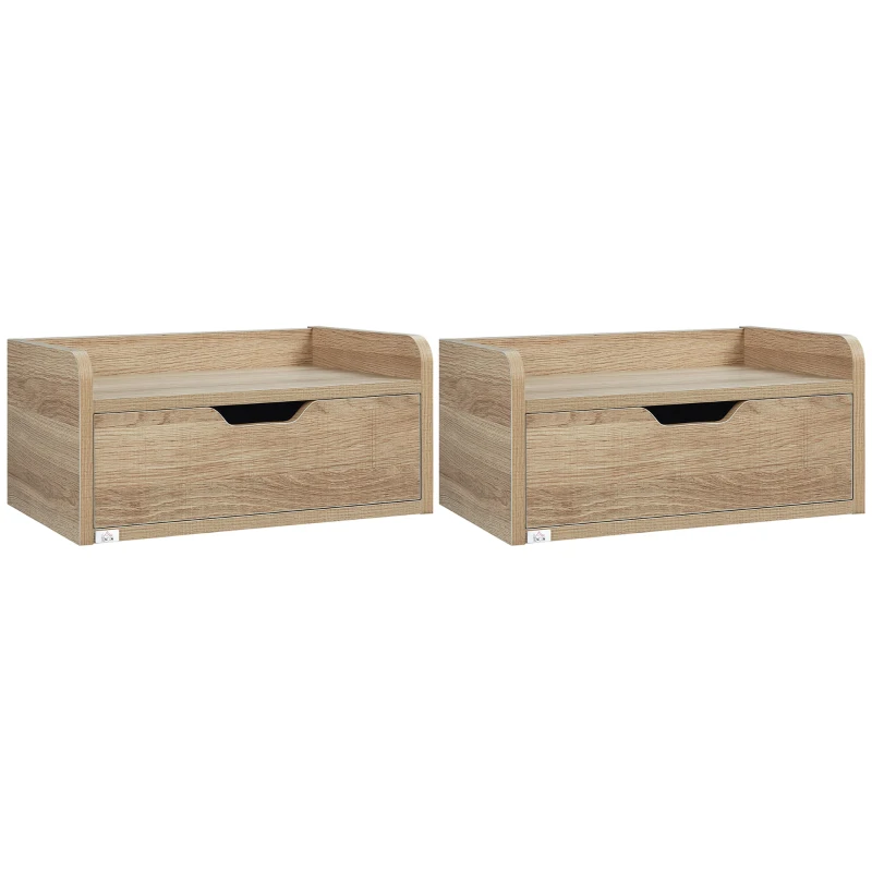 HOMCOM Conjunto de 2 Mesas de Cabeceira de Parede Mesas de Noite Suspensas Gaveta Tampo Aspeto Madeira 40x30x19,5 cm