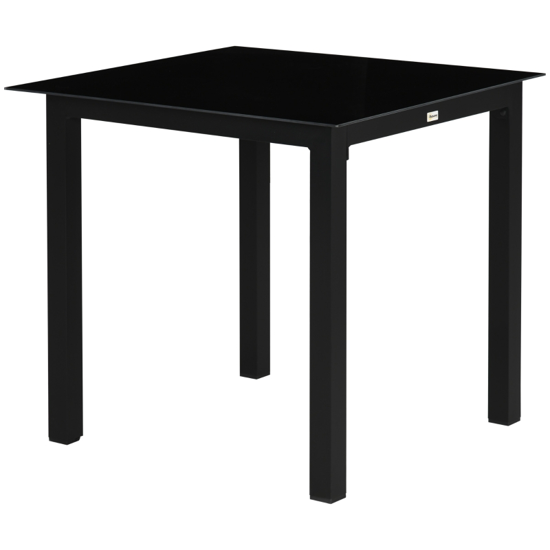 Outsunny Mesa de Jardim Quadrada para 4 Pessoas com Tampo em Vidro Temperado e Estrutura em Alumínio 80x80x74 cm Preto