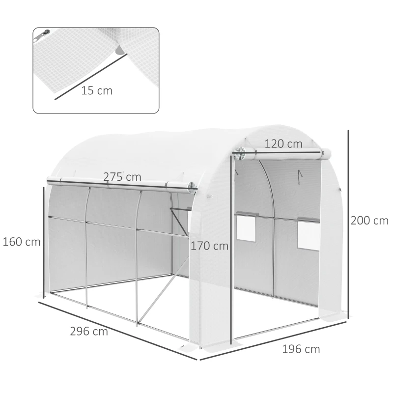Outsunny Estufa de Jardim 6 ㎡ 3x2 m com 1 Porta 2 Paredes Laterais com Fecho de Correr 6 Janelas Branco