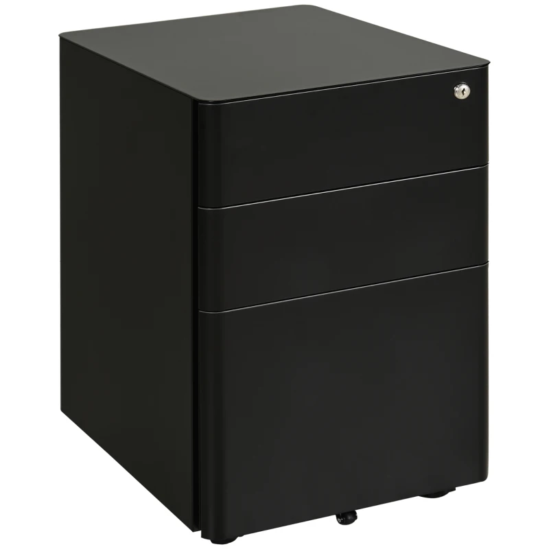 Vinsetto Caisson de bureau rangement bureau sur roulettes 3 tiroirs coulissants verrouillables trieur à dossiers dim. 39L x 48I x 59H cm acier noir