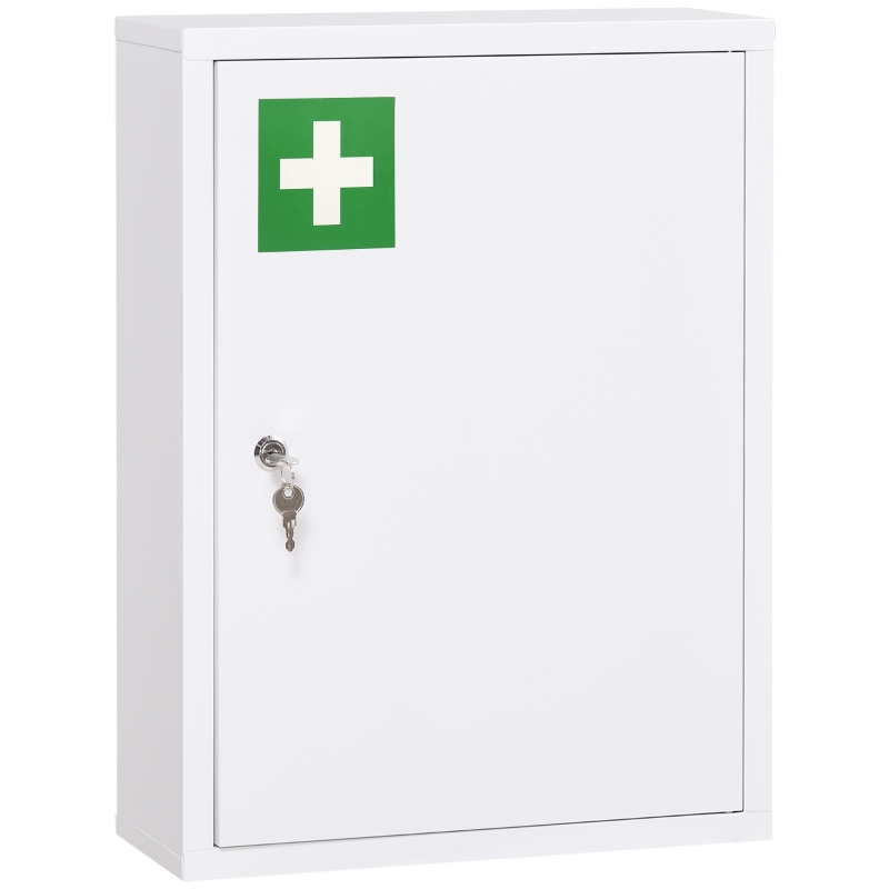Kleankin Armário de Remédios 3 Prateleiras Porta Trancável Estrutura de Aço Resistente Branco 40x15x53,5 cm