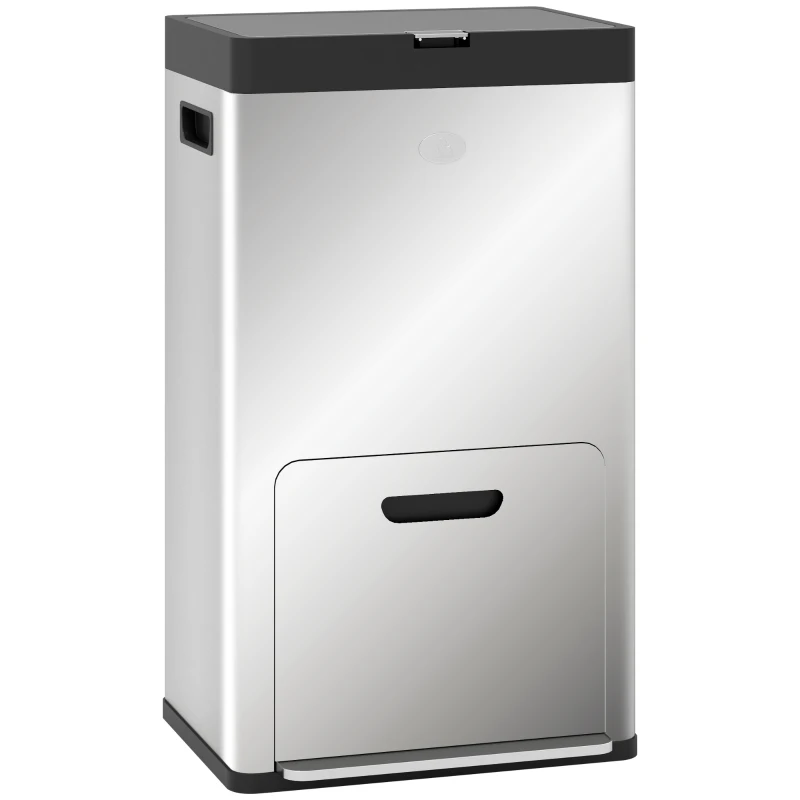 HOMCOM Cesto de Lixo de 3 Compartimentos de 56L com Suporte para desodorizante em Aço e PP 45,7x35,8x76 cm Prateado