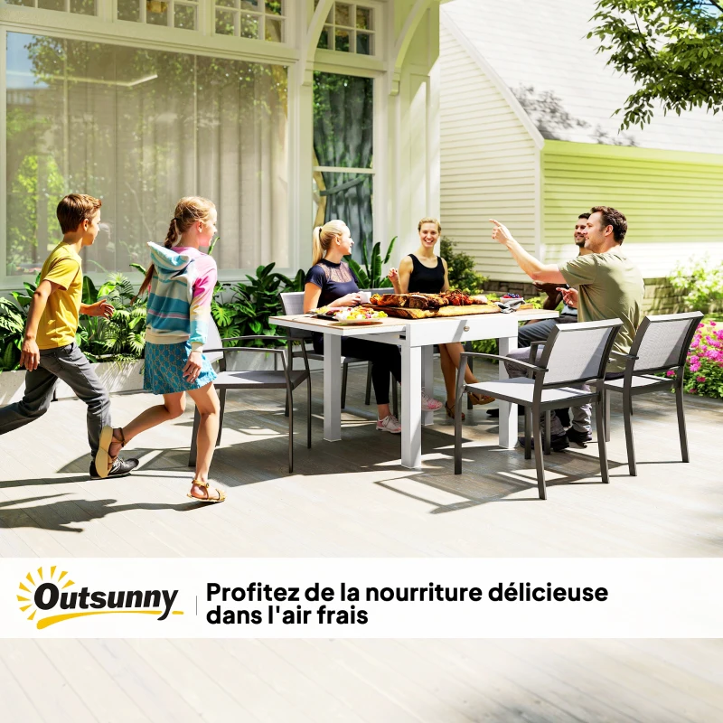 Outsunny Mesa de Jantar para Jardim Extensível para 6 Pessoas com Tampo Retangular Estrutura em Alumínio 60x80x75 cm