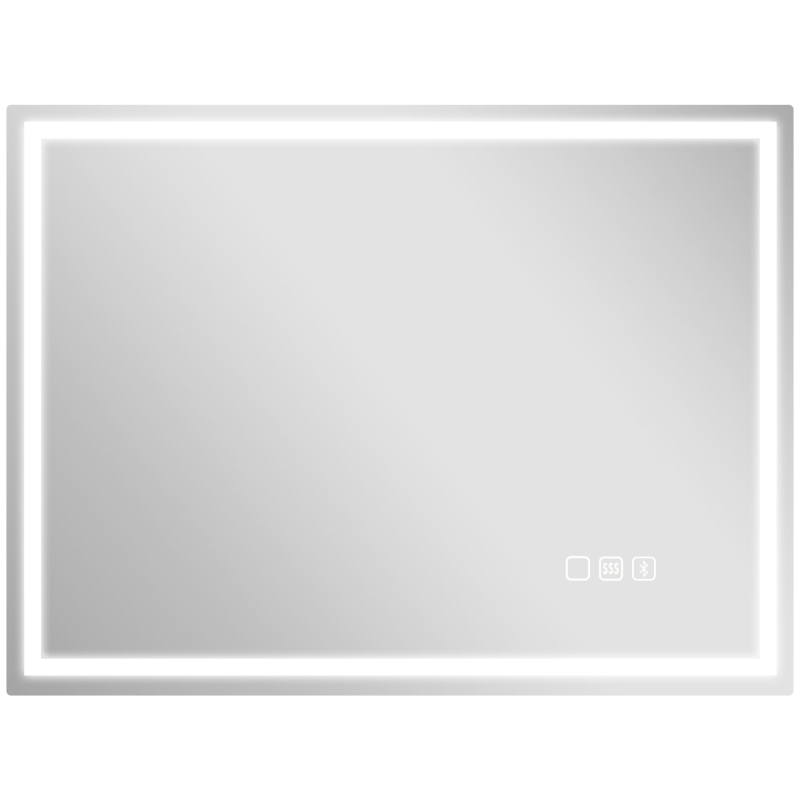 HOMCOM Espelho de Casa de Banho LED Bluetooth 60x80 cm Interruptor Tátil Luz Ajustável 3 Cores Anti Nevoeiro Memória Prateado