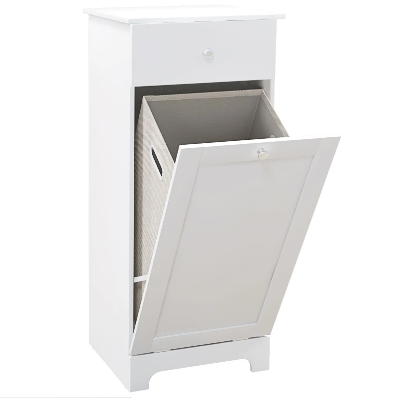 HOMCOM Móvel de Banheiro com Cesto de Roupa Móvel de Armazenamento com Gaveta 40x40x90,5 cm Branco