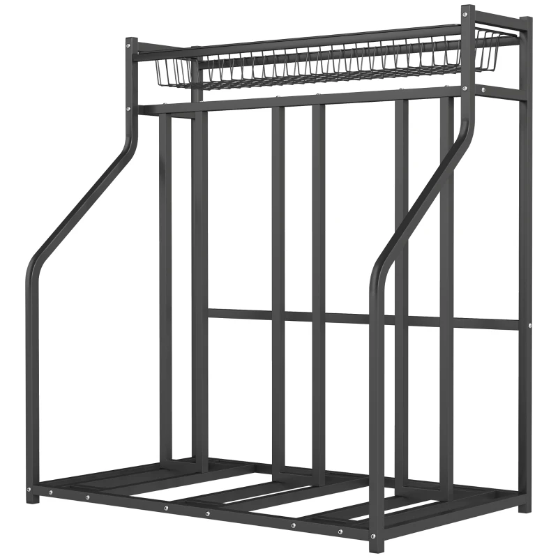 Sportnow Suporte de Bicicleta Suporte de Estacionamento para 3 Bicicletas com Cesta Superior 4 Ganchos 90x54x100 cm Preto