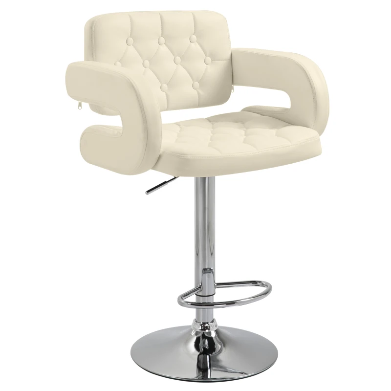 HOMCOM Banco de Bar Alto Encosto e Braços Banco de Cozinha Moderno Giratório Ajustável Apoio para Os Pés Couro 61x50x94-114 cm Branco