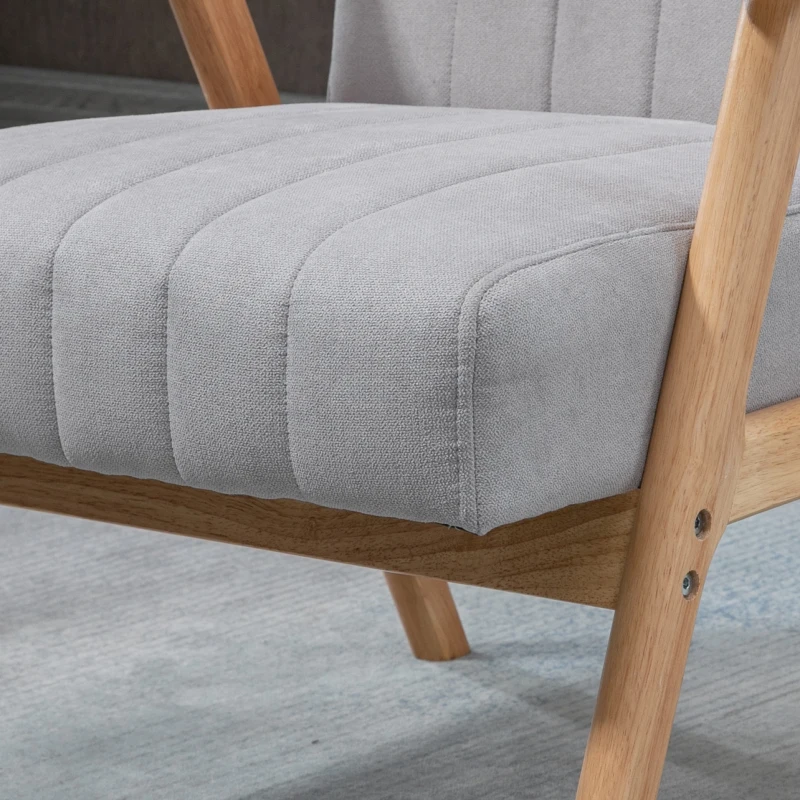 HOMCOM Poltrona em estilo Escandinavo Material Semelhante a Veludo Madeira Maciça 68x74x82 Natural Cinza