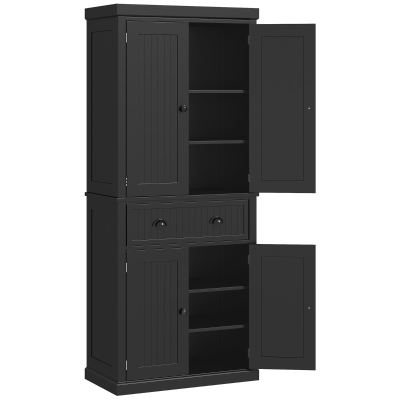 HOMCOM Armário de Cozinha Buffet Cozinha Multi Armazenamento Prateleiras Ajustáveis 4 Portas e Grande Gaveta 76,2x40,2x183 cm Preto