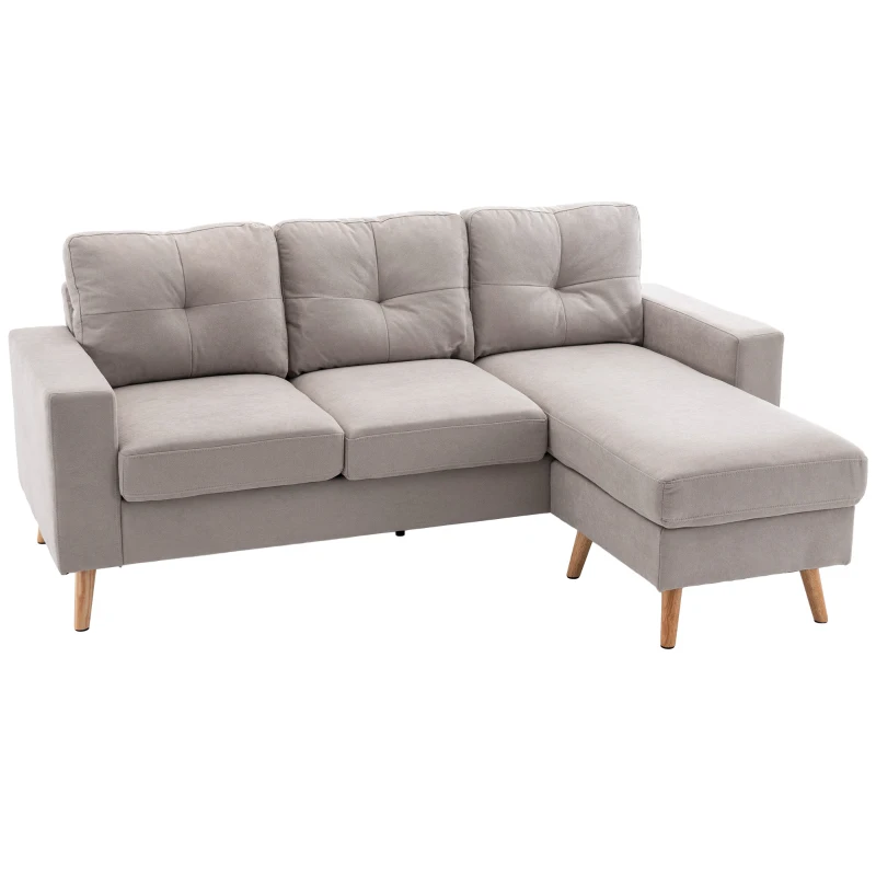 HOMCOM Sofá de Canto em Tecido de Linho 193 cm Formato L estilo Escandinavo para Sala Apartamento Espaço Pequeno Cinza Claro