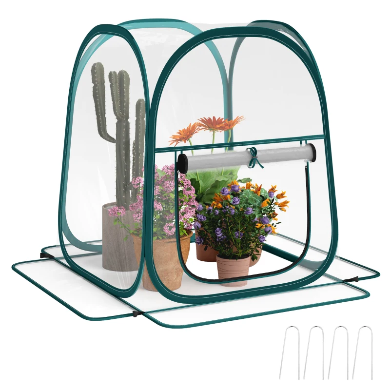 Outsunny Mini Estufa de Jardim Mini Estufa Pop Up em PVC Transparente para Interior ou Exterior para Legumes 70x70x80 cm