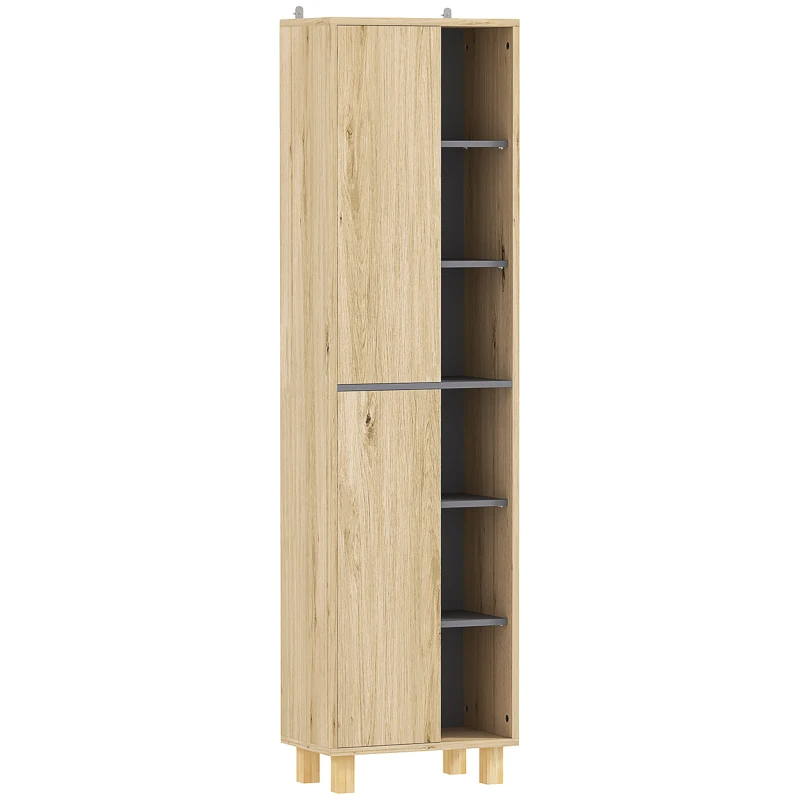 HOMCOM Móvel Coluna Casa de Banho Armário de Casa de Banho com 6 Compartimentos Abertos e 2 Armários Madeira Natural