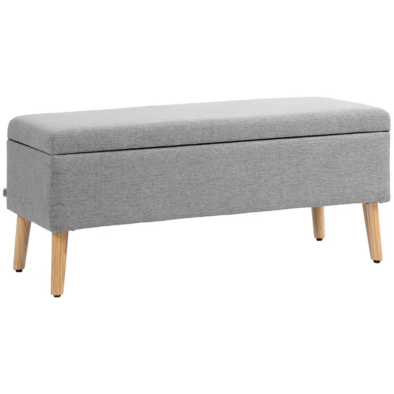 HOMCOM Banco Estofada com Armazenamento Imitação de Linho Pernas de Madeira de Borracha Até 220 Kg 110x39x45 cm Cinza