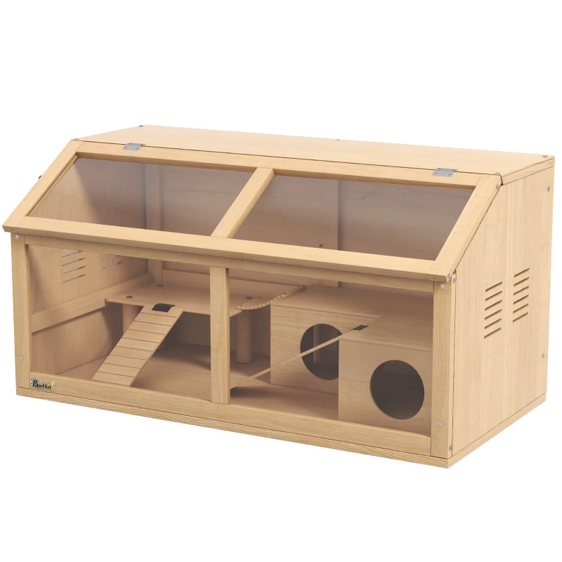 Pawhut Gaiola para Hamsters Sírios e Hamsters Anões com Plataforma Ponte Suspensa Cabana 85x45x44 cm