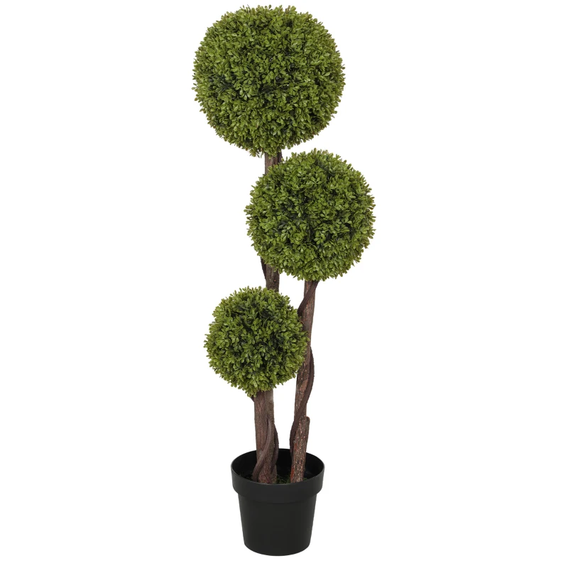 HOMCOM Planta de Buxo Artificial com 3 Esferas com Vaso Incluído e Fundo Reforçado Altura 115 cm
