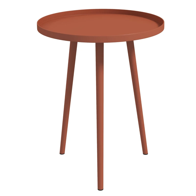 Outsunny Mesa de Jardim Redonda Mesa de Apoio Exterior com Borda Arredondada em Aço Ø40x50 cm Vermelho