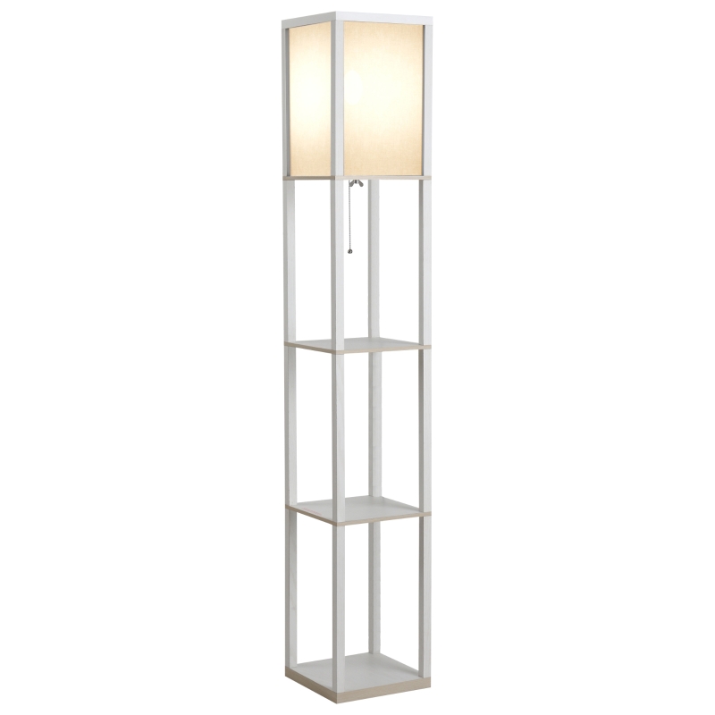 HOMCOM Candeeiro de Pé com Prateleiras 26x26x160 cm 3 Prateleiras 4 Níveis MDF Branco