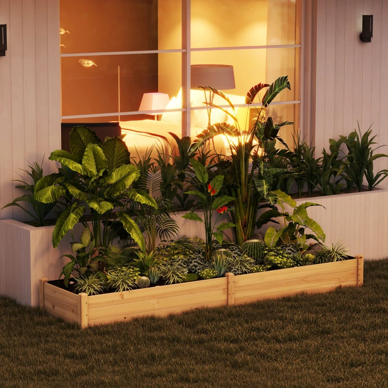 Outsunny Canteiro de Hortaliças Do Jardim 244x61,5x27 cm Feltro de Drenagem Separador Incluído Madeira de Pinho