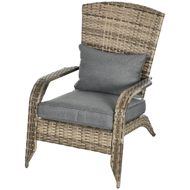 Outsunny Cadeira de Jardim Adironrack com Braços em Vime e Aço 64x80x90 cm Marrom e Cinza