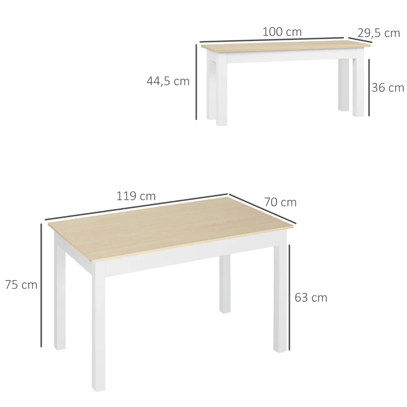 HOMCOM Conjunto de Mesa de Jantar 3 Peças com 2 Bancos Encaixáveis para 4-6 Pessoas Estilo Contemporâneo Painéis de Partículas