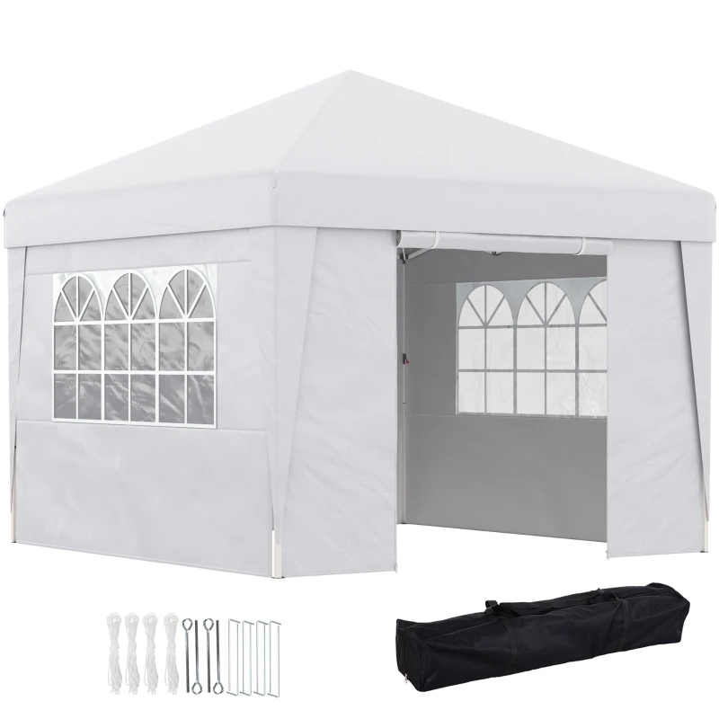 Outsunny Gazebo Dobrável 3x3 m com Altura Ajustável com estilo Pop Up e Janelas Branco