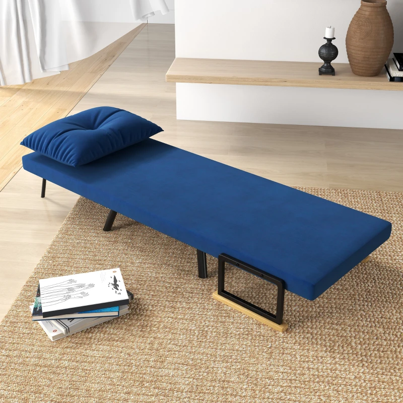 HOMCOM Poltrona Cama 3 em 1 com Encosto Reclinável e Almofada em Tecido Efeito Veludo 63x73x81 cm Azul